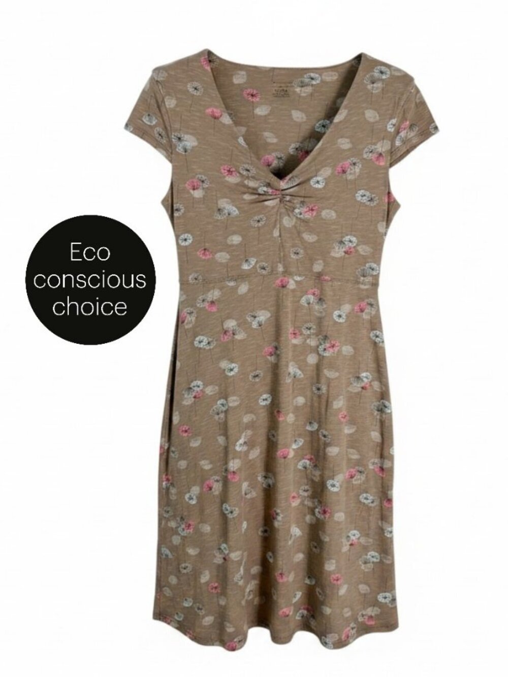 HORNY TOAD Taupe Floral Tencel Organic Cotton Midi Dress comfy m